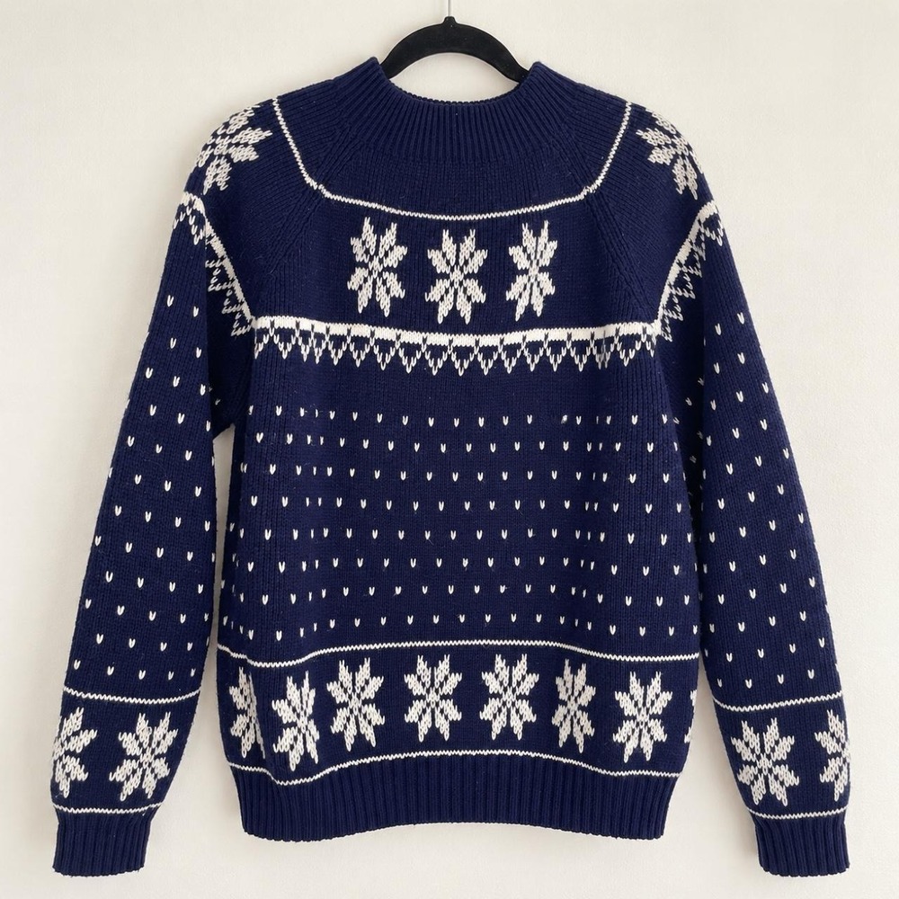 Vintage JCPenney Navy Snowflake Knit Sweater | XL
